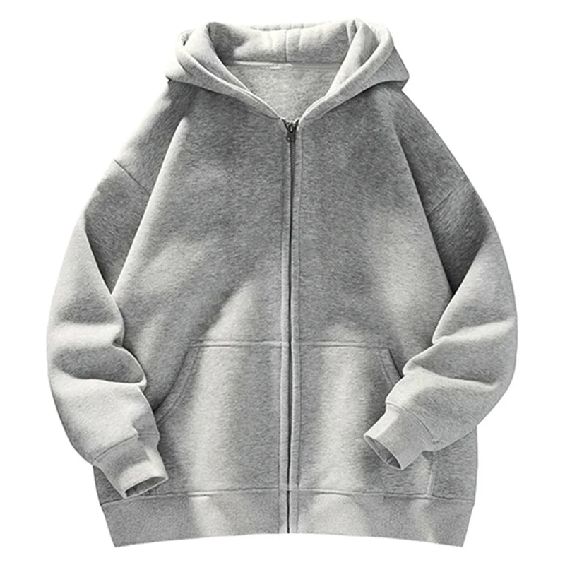 Unisex Oversize-Kapuzenjacke mit durchgehendem Reißverschluss, Teddyfutter und Känguru-Taschen Drune