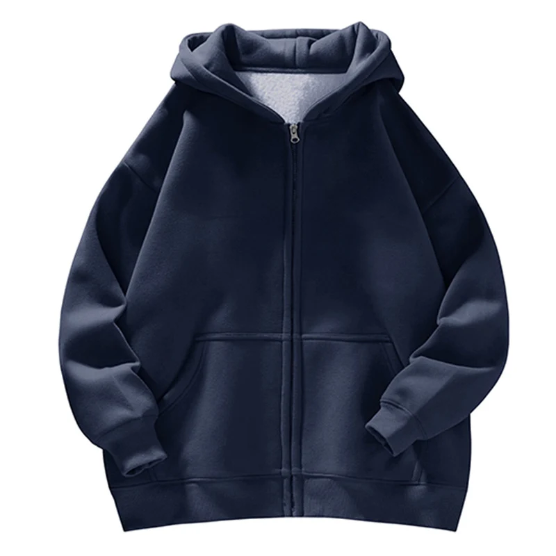 Unisex Oversize-Kapuzenjacke mit durchgehendem Reißverschluss, Teddyfutter und Känguru-Taschen Drune