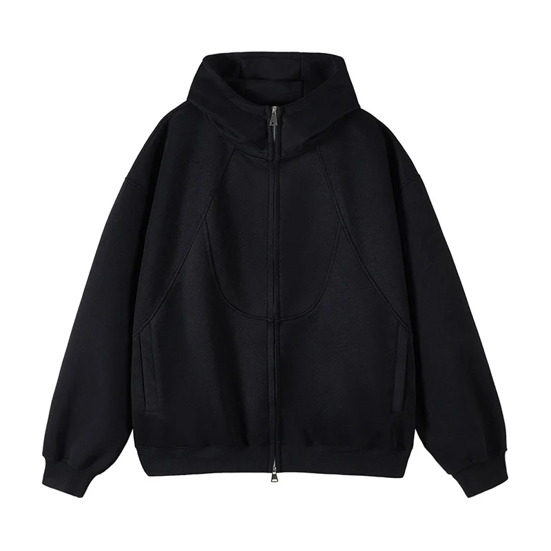 Unisex Oversize-Kapuzen-Sweatjacke mit hohem Stehkragen und durchgehendem Reißverschluss Drune