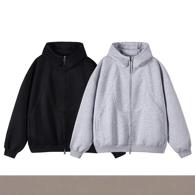 Unisex Oversize-Kapuzen-Sweatjacke mit hohem Stehkragen und durchgehendem Reißverschluss Drune