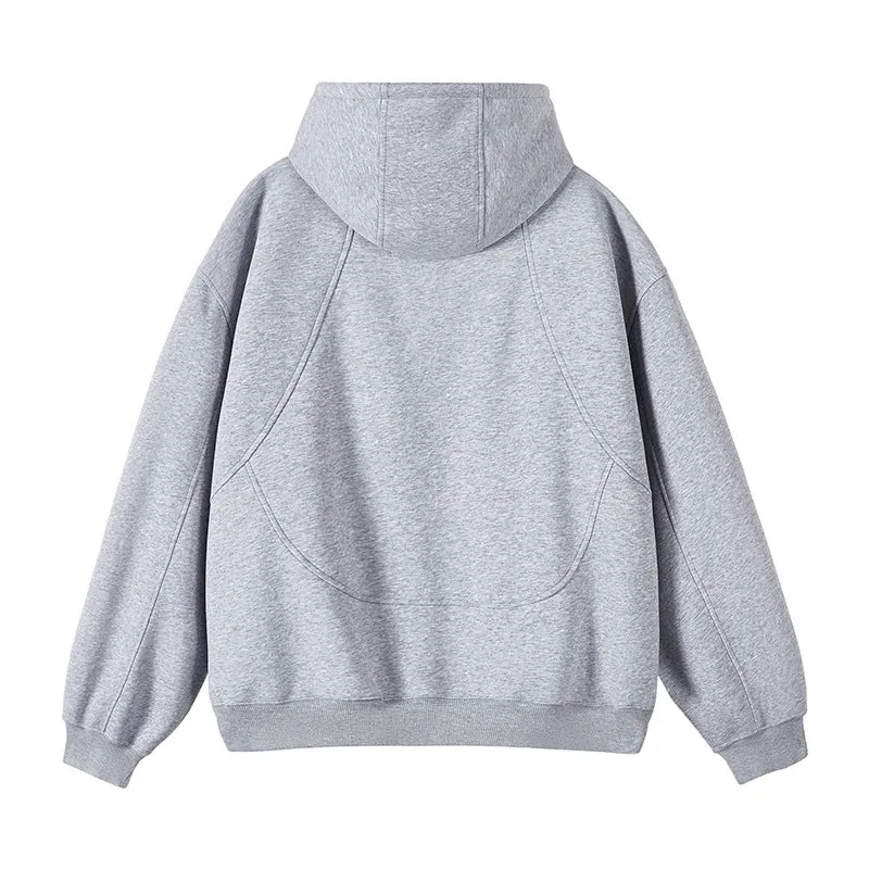 Unisex Oversize-Kapuzen-Sweatjacke mit hohem Stehkragen und durchgehendem Reißverschluss Drune