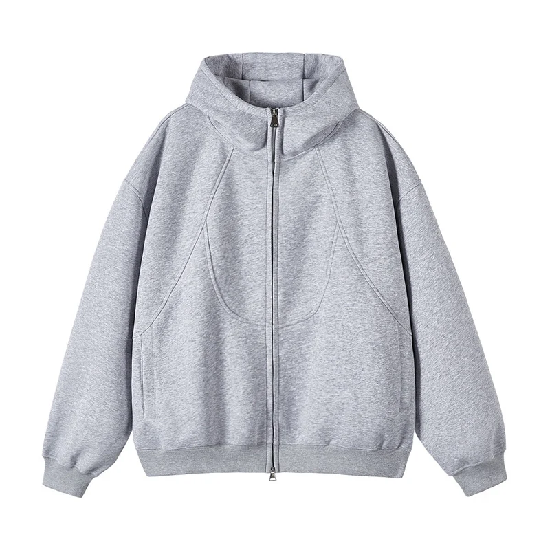 Unisex Oversize-Kapuzen-Sweatjacke mit hohem Stehkragen und durchgehendem Reißverschluss Drune