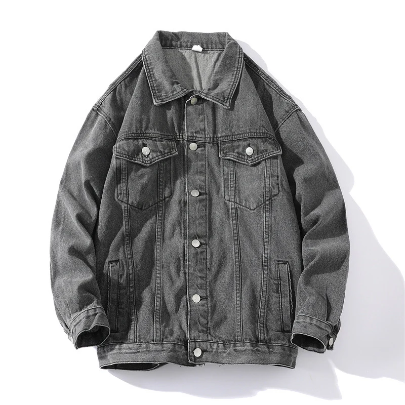 Unisex Oversize-Jeansjacke aus robustem Denim mit Druckknopfleiste Drune