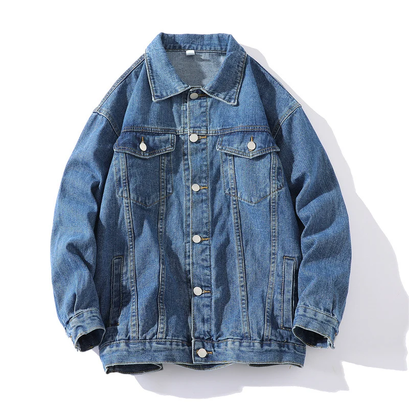 Unisex Oversize-Jeansjacke aus robustem Denim mit Druckknopfleiste Drune