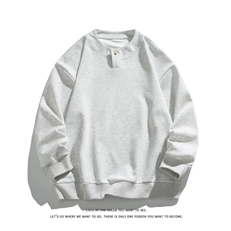 Unisex Oversize-Henley-Sweatshirt mit Druckknopf am Kragen Drune
