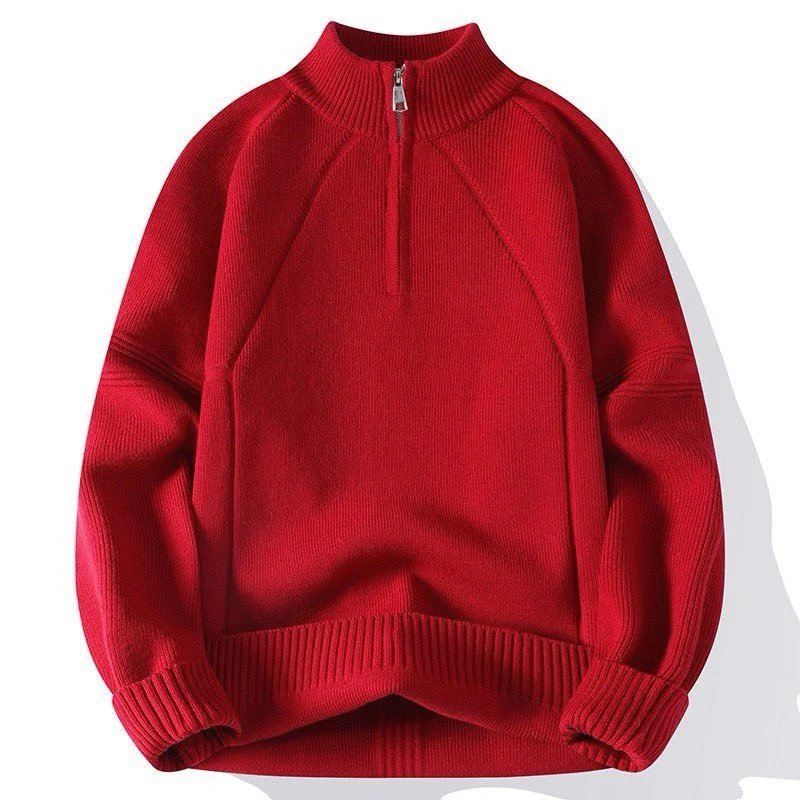 Unisex Oversize-Halbzip-Strickpullover mit Stehkragen und gerippten Bündchen Drune