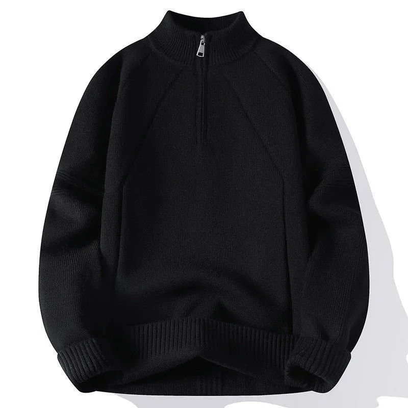 Unisex Oversize-Halbzip-Strickpullover mit Stehkragen und gerippten Bündchen Drune