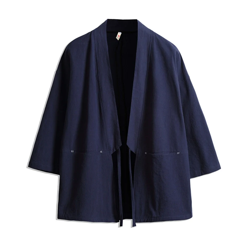 Unisex Kimono-Jacke im Oversize‑Schnitt aus leichter Baumwollmischung mit Bindegürtel Drune
