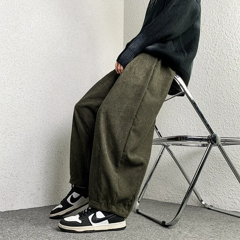 Unisex Extraweit geschnittene Cord-Loungehose mit Tunnelzug und elastischen Bündchen Drune