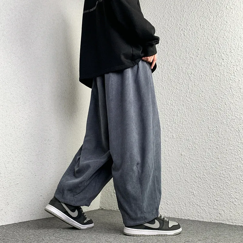 Unisex Extraweit geschnittene Cord-Loungehose mit Tunnelzug und elastischen Bündchen Drune