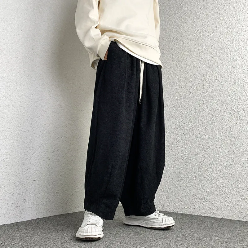 Unisex Extraweit geschnittene Cord-Loungehose mit Tunnelzug und elastischen Bündchen Drune