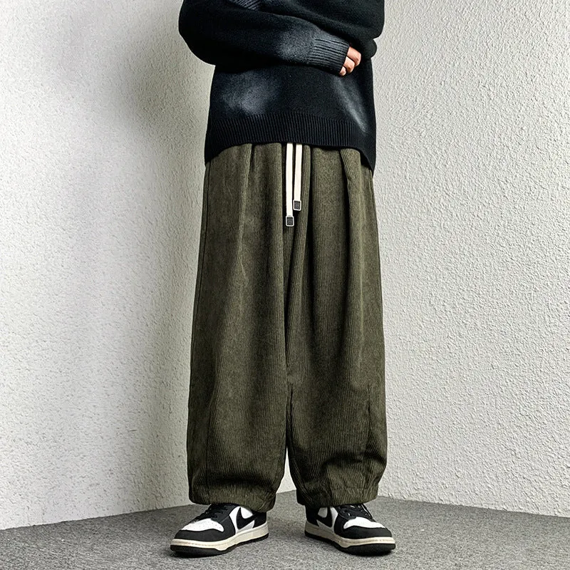 Unisex Extraweit geschnittene Cord-Loungehose mit Tunnelzug und elastischen Bündchen Drune