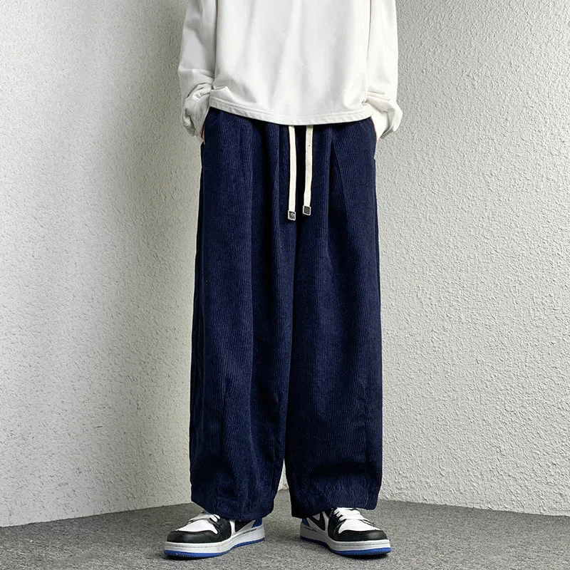 Unisex Extraweit geschnittene Cord-Loungehose mit Tunnelzug und elastischen Bündchen Drune