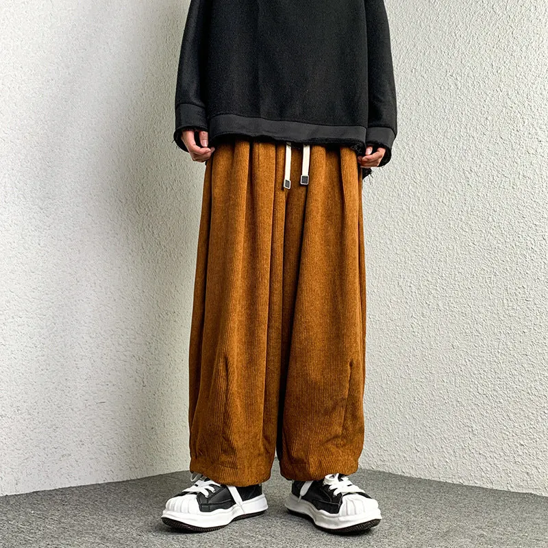 Unisex Extraweit geschnittene Cord-Loungehose mit Tunnelzug und elastischen Bündchen Drune