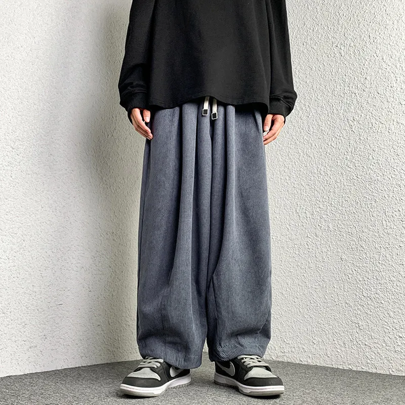 Unisex Extraweit geschnittene Cord-Loungehose mit Tunnelzug und elastischen Bündchen Drune