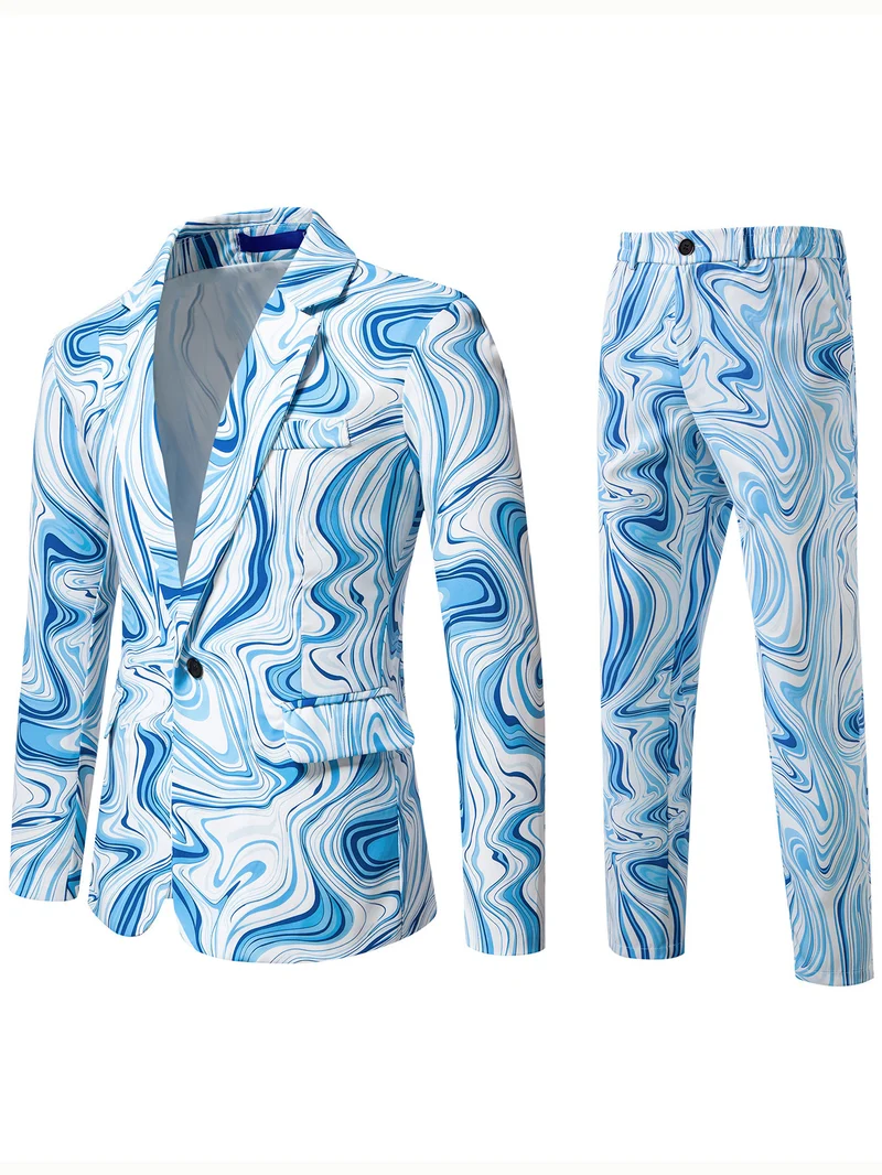 Herren Zweiteiliges Statement-Sakko und Anzughose mit psychedelischem Swirl-Print Drune