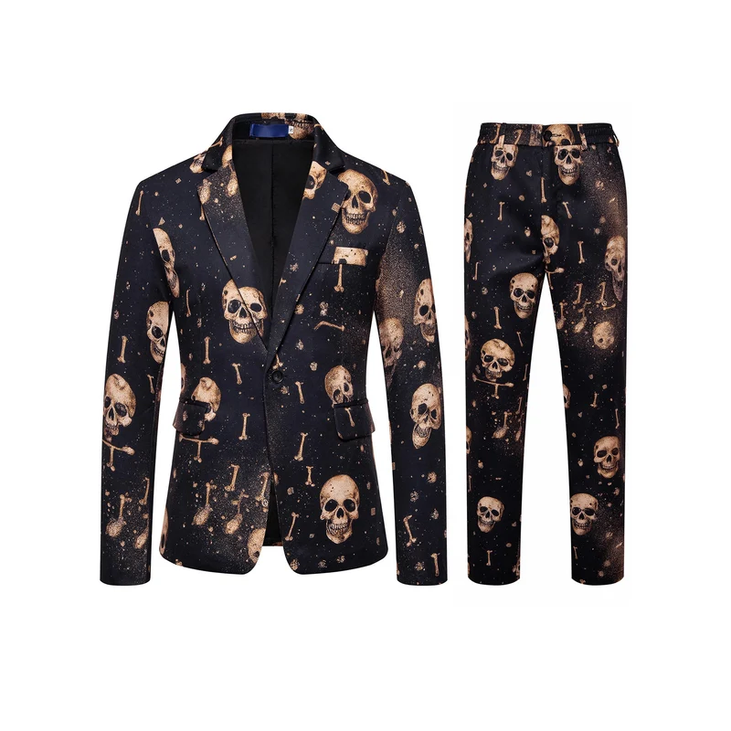 Herren Zweiteiliges Satin-Anzugsset mit grafischem Allover‑Print und schmaler Silhouette Drune