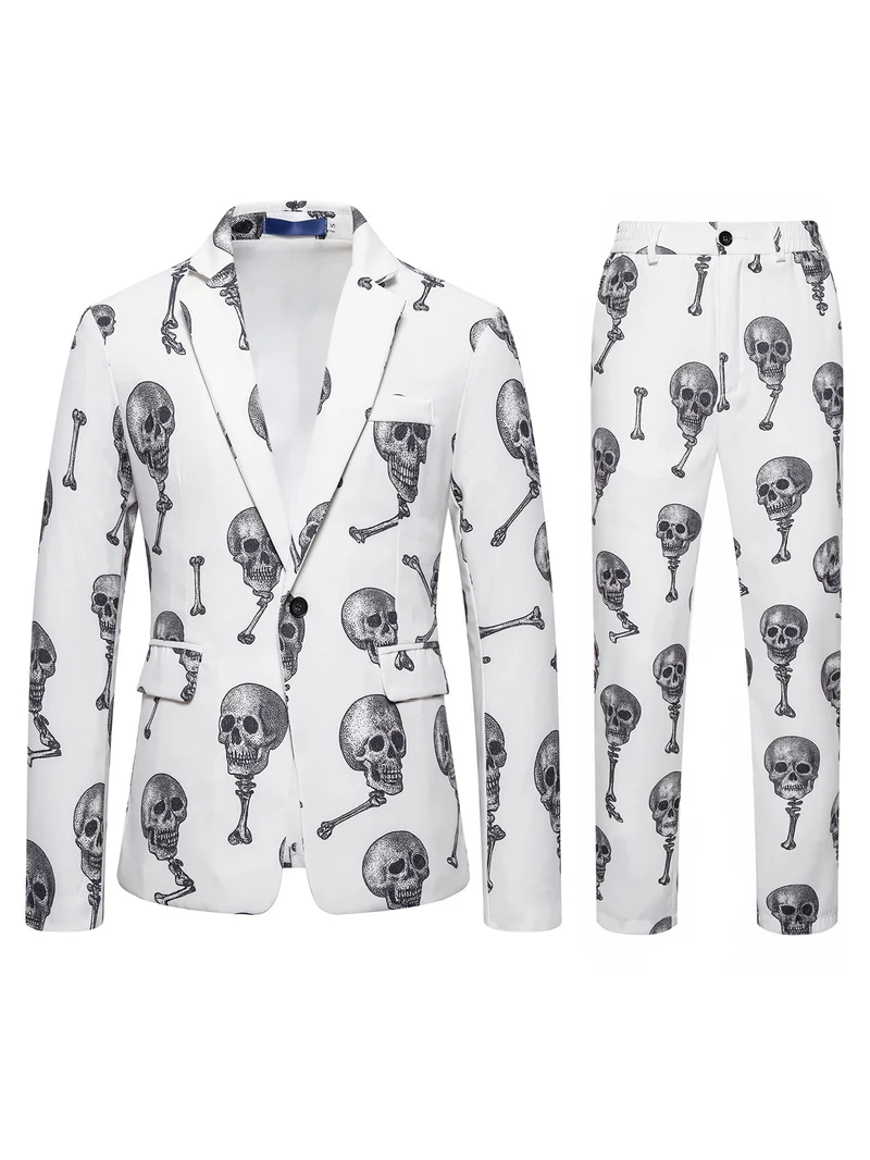 Herren Zweiteiliges Satin-Anzugsset mit grafischem Allover‑Print und schmaler Silhouette Drune