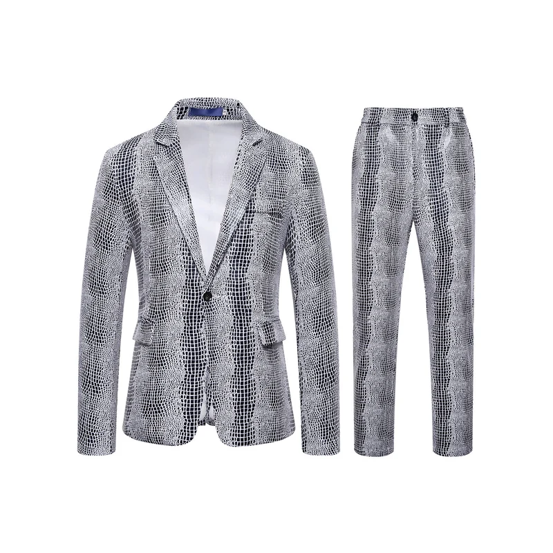 Herren Zweiteiliges Glamour-Anzugset mit metallischem Kroko-Effekt und schmaler Silhouette Drune