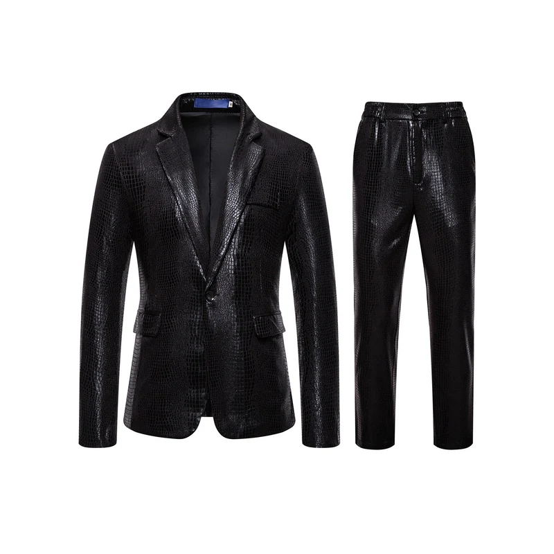 Herren Zweiteiliges Glamour-Anzugset mit metallischem Kroko-Effekt und schmaler Silhouette Drune