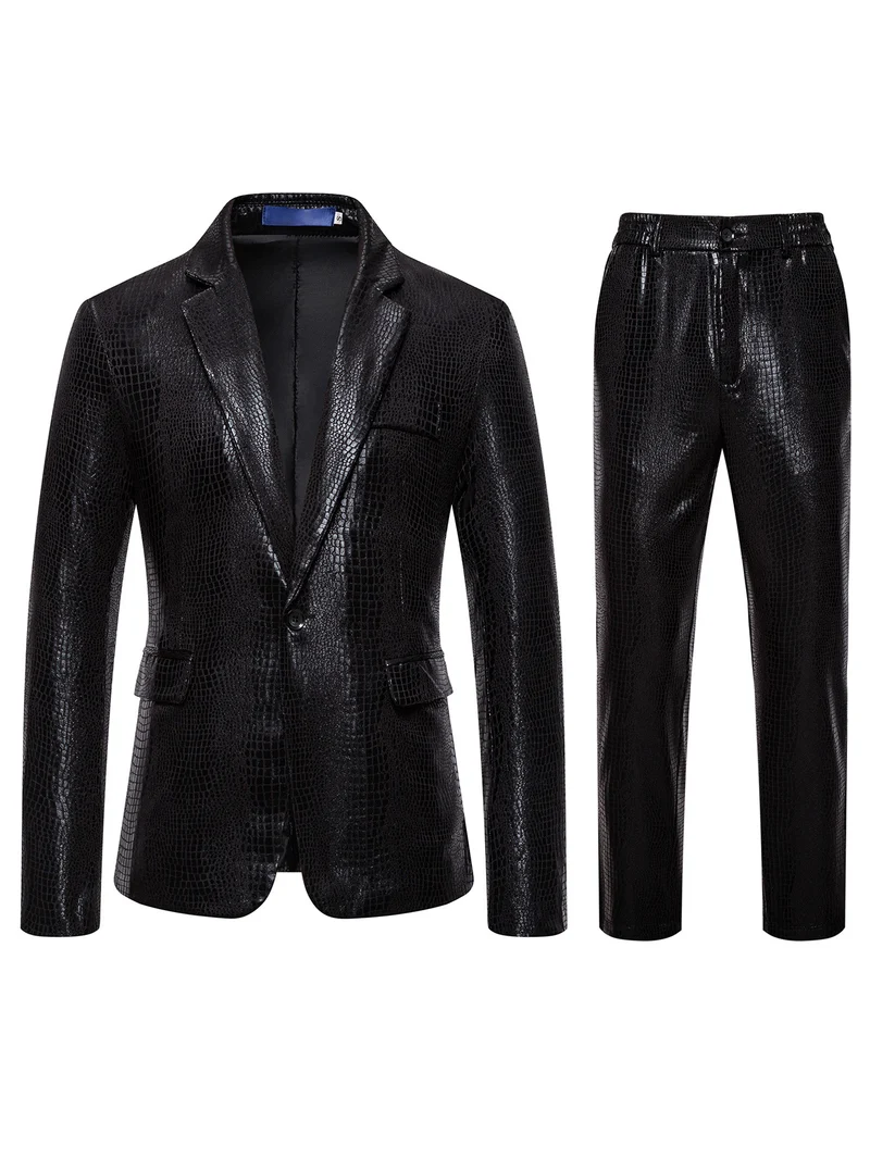 Herren Zweiteiliges Glamour-Anzugset mit metallischem Kroko-Effekt und schmaler Silhouette Drune