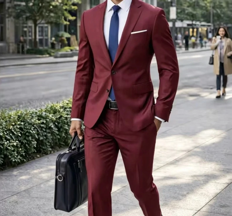 Herren Zweiteiliger Slim-Fit Businessanzug mit tailliertem Revers und schlanker Anzughose Drune