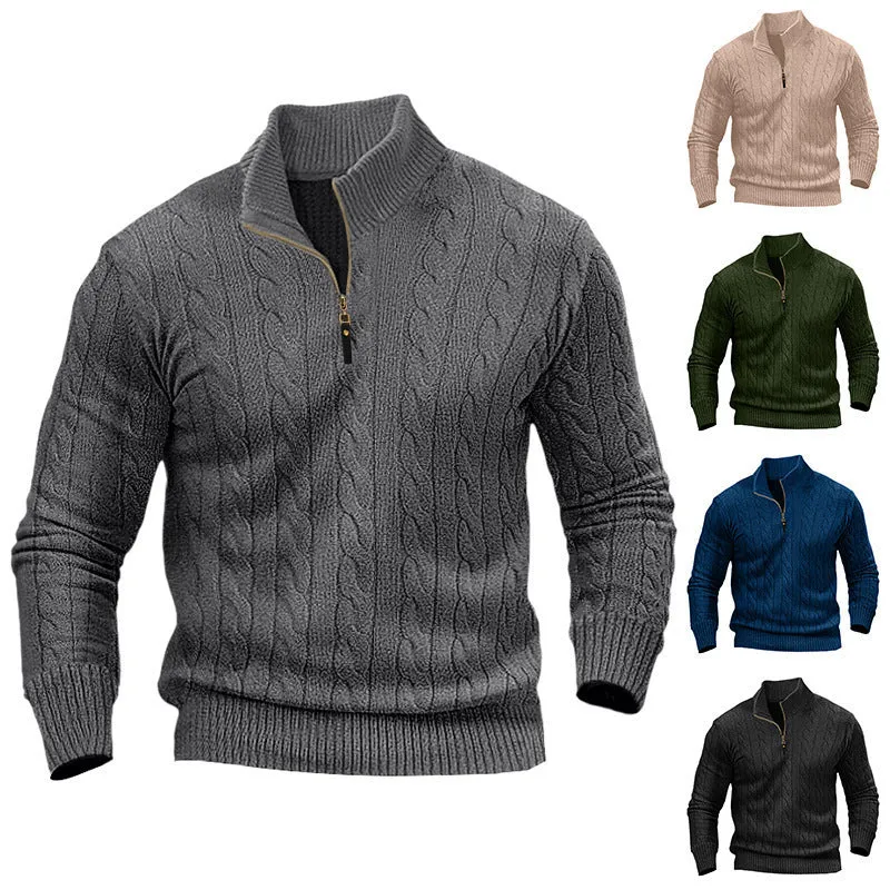 Herren Zopfmuster-Halbzipp-Pullover mit Mockneck und schmaler Silhouette Drune