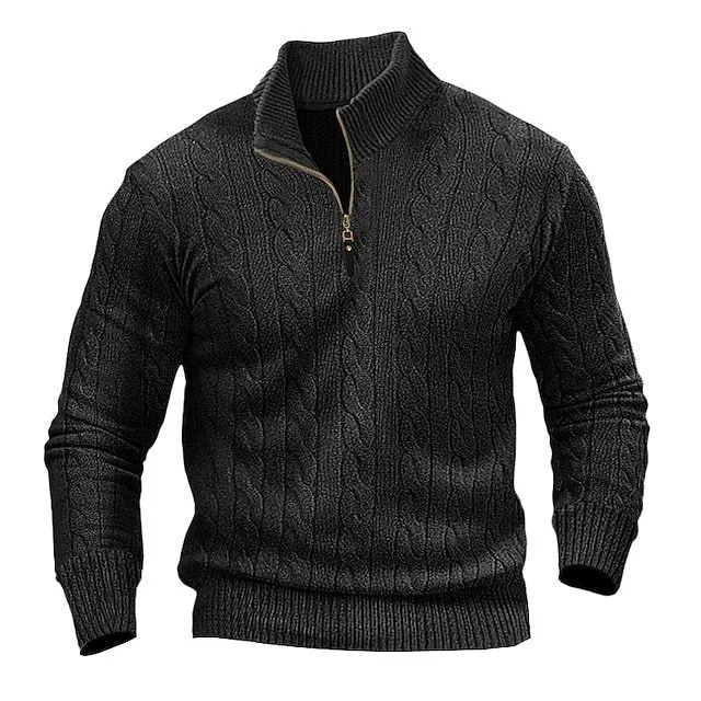 Herren Zopfmuster-Halbzipp-Pullover mit Mockneck und schmaler Silhouette Drune