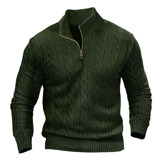 Herren Zopfmuster-Halbzipp-Pullover mit Mockneck und schmaler Silhouette Drune