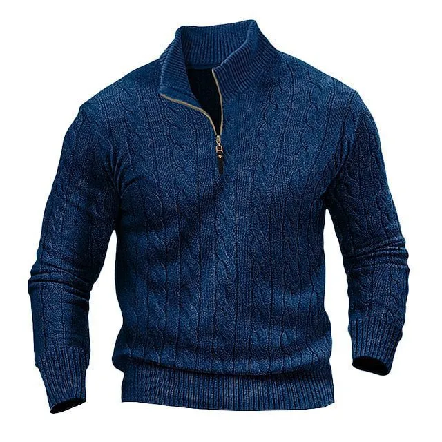 Herren Zopfmuster-Halbzipp-Pullover mit Mockneck und schmaler Silhouette Drune