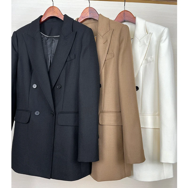 Damen Taillierter Longline-Blazer mit doppelreihiger Knopfleiste und Pattentaschen Drune
