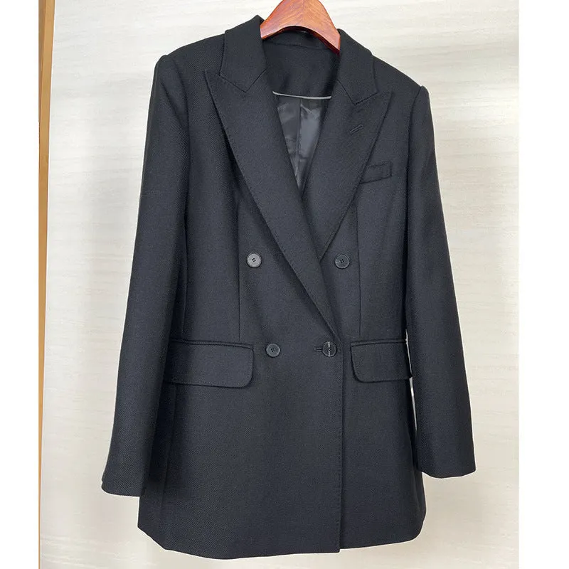 Damen Taillierter Longline-Blazer mit doppelreihiger Knopfleiste und Pattentaschen Drune