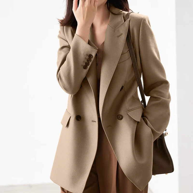 Damen Taillierter Longline-Blazer mit doppelreihiger Knopfleiste und Pattentaschen Drune