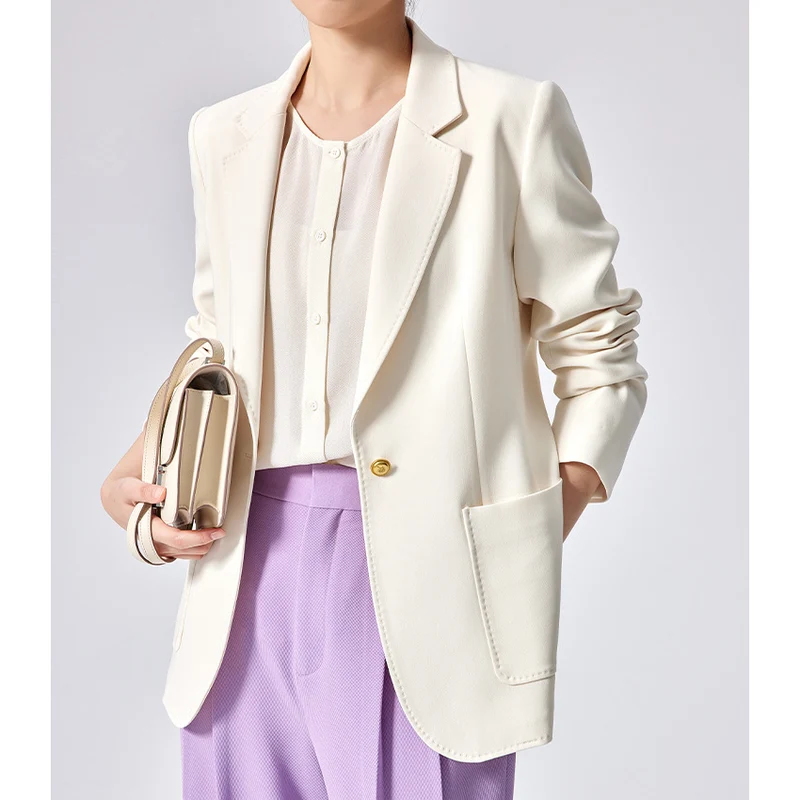 Damen Taillierter Longline-Blazer mit aufgesetzten Taschen, Ein-Knopf-Verschluss und leicht gerafften Ärmeln Drune