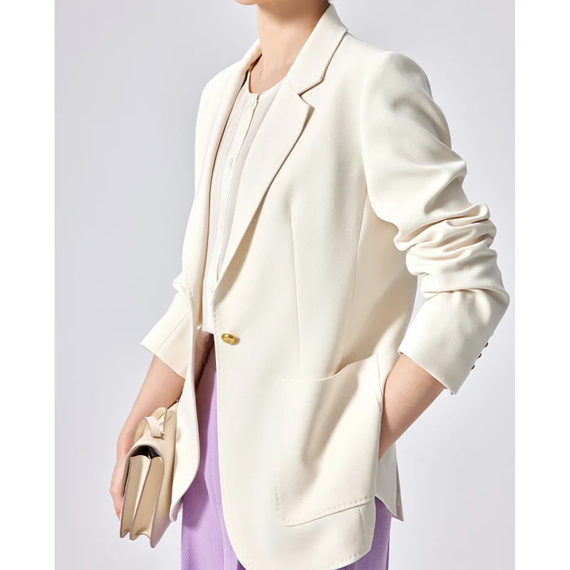Damen Taillierter Longline-Blazer mit aufgesetzten Taschen, Ein-Knopf-Verschluss und leicht gerafften Ärmeln Drune