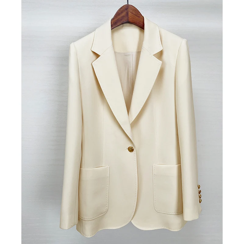 Damen Taillierter Longline-Blazer mit aufgesetzten Taschen, Ein-Knopf-Verschluss und leicht gerafften Ärmeln Drune