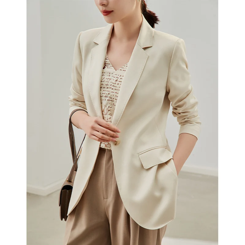 Damen taillierter leichter Ein-Knopf-Blazer mit Pattentaschen Drune