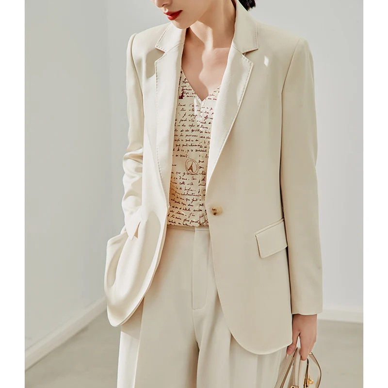 Damen taillierter leichter Ein-Knopf-Blazer mit Pattentaschen Drune