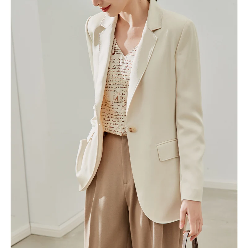 Damen taillierter leichter Ein-Knopf-Blazer mit Pattentaschen Drune