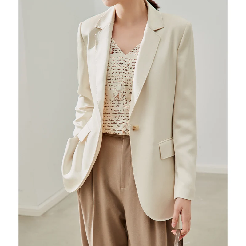 Damen taillierter leichter Ein-Knopf-Blazer mit Pattentaschen Drune