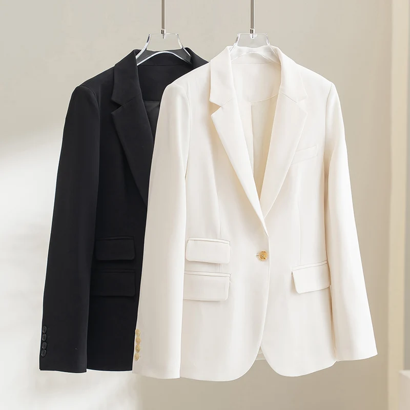 Damen taillierter Ein-Knopf-Blazer mit Reverskragen und Pattentaschen Drune