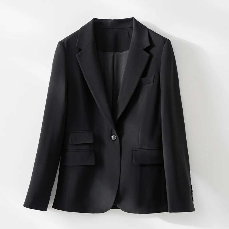 Damen taillierter Ein-Knopf-Blazer mit Reverskragen und Pattentaschen Drune