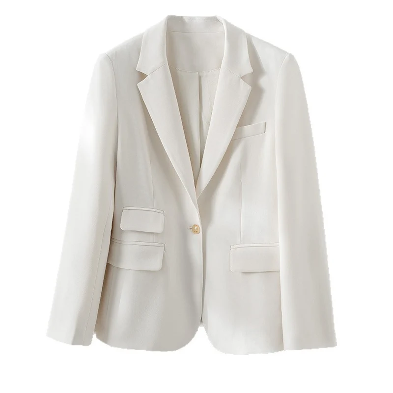 Damen taillierter Ein-Knopf-Blazer mit Reverskragen und Pattentaschen Drune