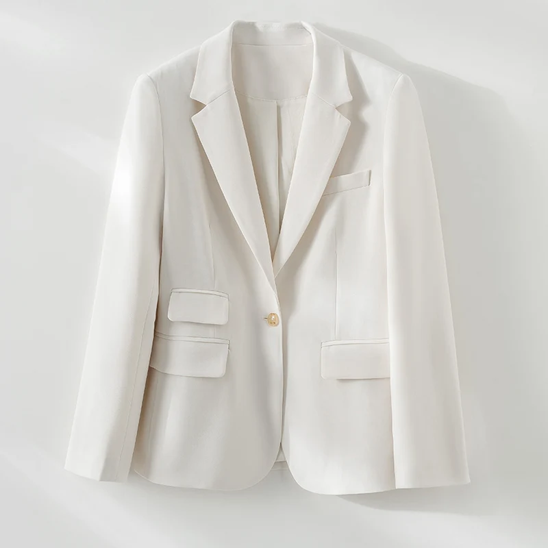 Damen taillierter Ein-Knopf-Blazer mit Reverskragen und Pattentaschen Drune