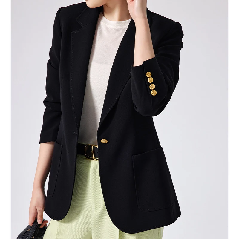 Damen Taillierter Ein-Knopf-Blazer mit aufgesetzten Taschen und schmalem Revers Drune