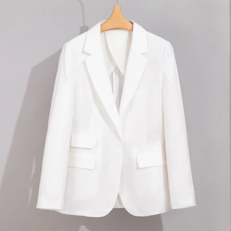 Damen Sommerlicher Leinen‑Mix Blazer mit taillierter Silhouette und Pattentaschen Drune