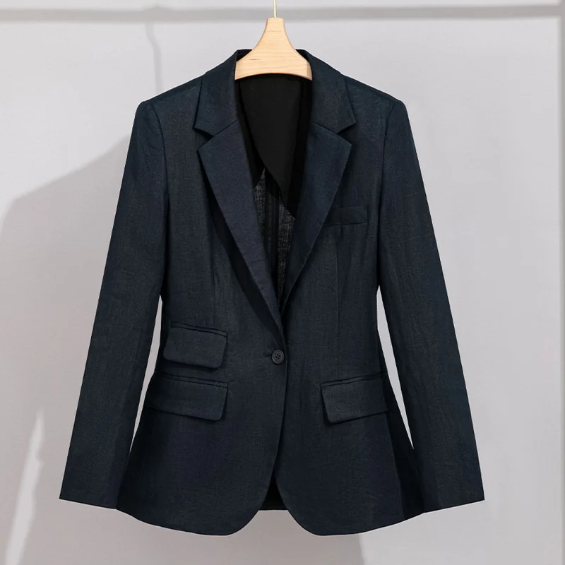 Damen Sommerlicher Leinen‑Mix Blazer mit taillierter Silhouette und Pattentaschen Drune