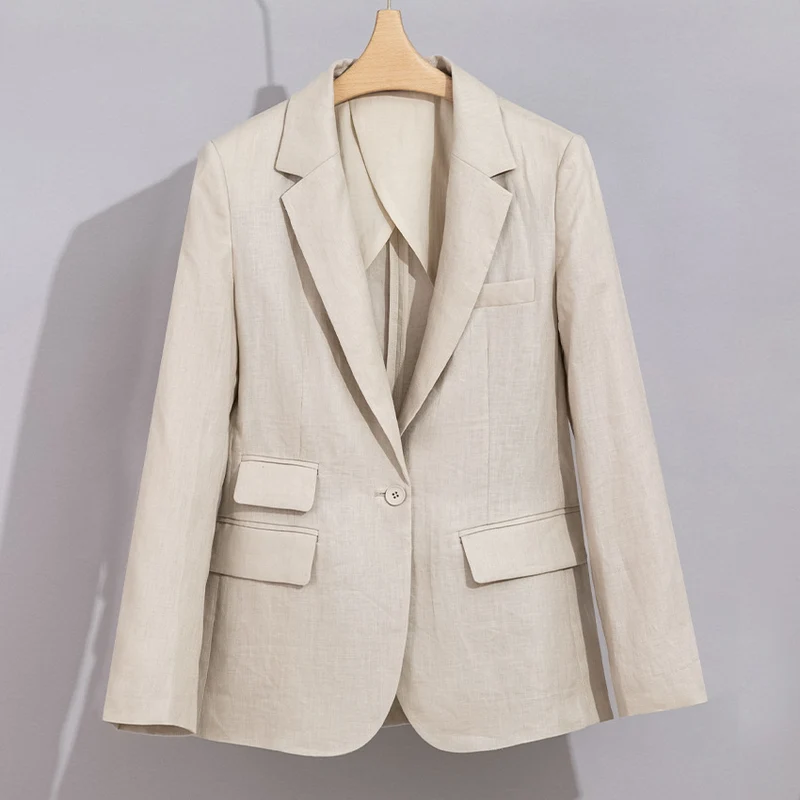 Damen Sommerlicher Leinen‑Mix Blazer mit taillierter Silhouette und Pattentaschen Drune