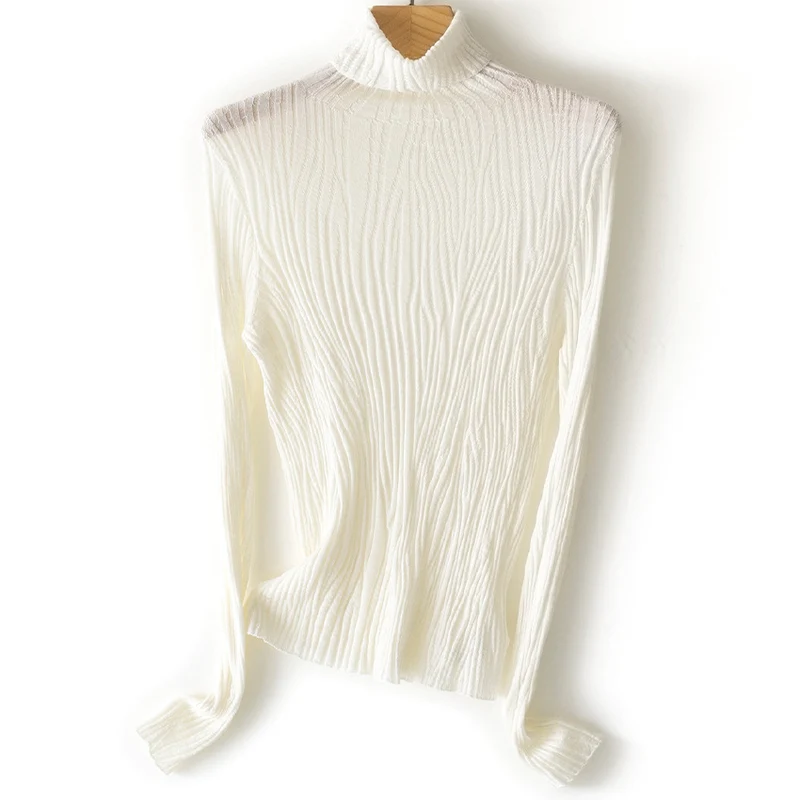 Damen Schlanker Feinstrick-Rollkragenpullover mit wellenförmiger Rippstruktur Drune