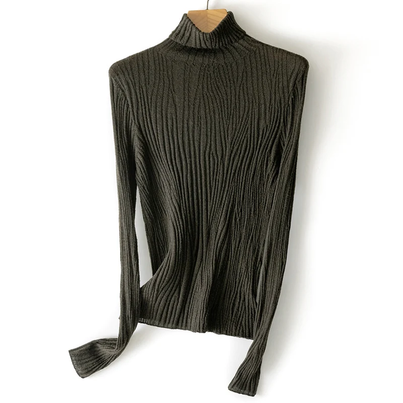 Damen Schlanker Feinstrick-Rollkragenpullover mit wellenförmiger Rippstruktur Drune
